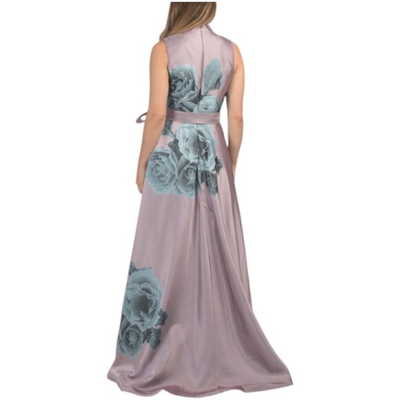 RENE BY RENE RUIZ Sleeveless Floral Gown With Belt - Picture 2 of 3